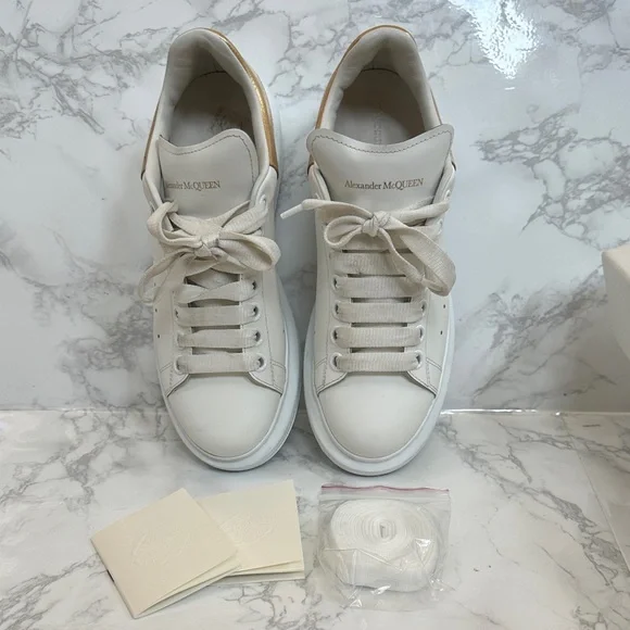 Alexander McQueen Women's Sneakers in White and Gold - Picture 2 of 14